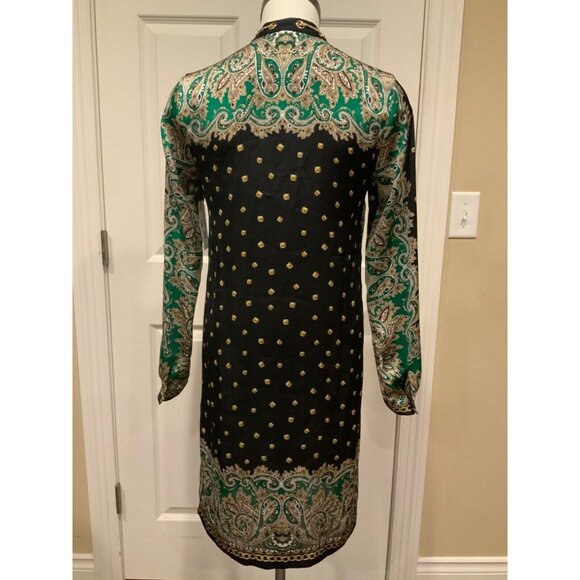 Michael Kors Navy Blue Tan Green Geometric Paisley Dress W/ Chain Size XS, NWT! - Picture 7 of 11